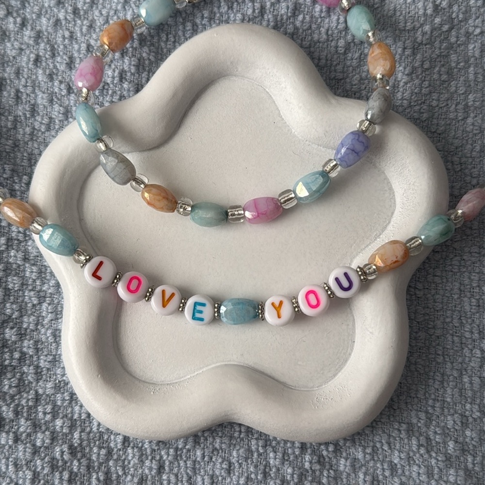 Pink and Blue Beaded Necklace - Picture 1 of 7